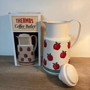 Vintage 1986 Thermos Coffee Butler Carafe with Red Apple Pattern 32 OZ